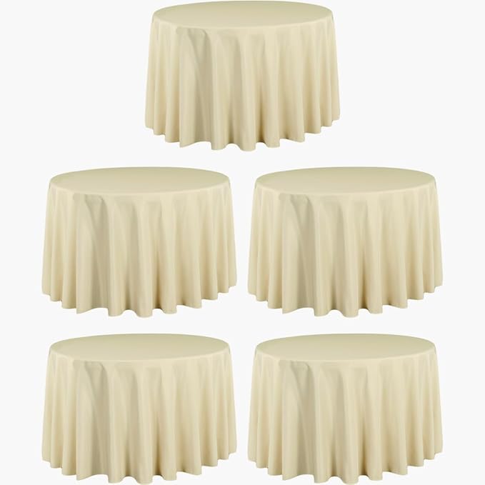 LTC LINENS 5 Pack 108 Inch Round Tablecloths Beige by LTCLINENS