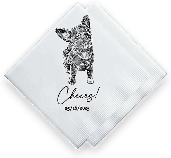 Luxury Custom Illustrated Dog Wedding Napkins, Custom Pet, Personalized Photo by Evamall