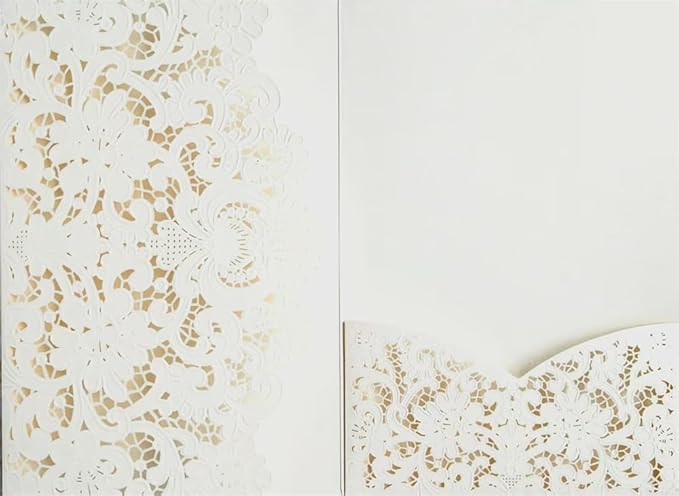 MillaSaw Ivory Embossed Laser Cut Invitation Pocket Envelope, Floral Engraved - Image 6