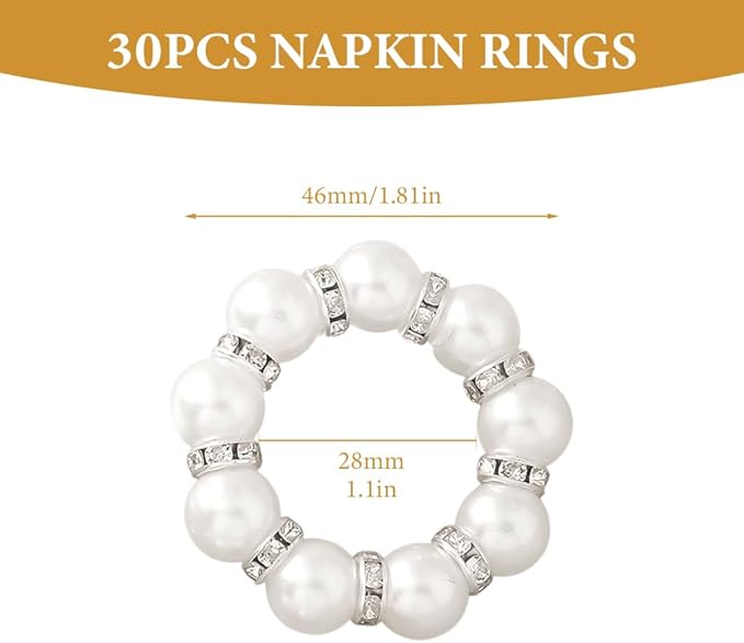 30Pcs Pearl Napkin Rings, Round Napkin Buckles Wedding Beaded White Napkin - Image 2