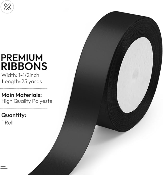 KMER LIFE Solid Color Black Satin Ribbon, 1 Inches x 25 Yards Fabric Satin - Image 2