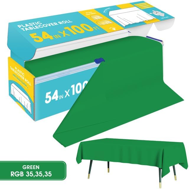 Green Plastic Table Cover Roll - 54IN x 100FT - Image 2