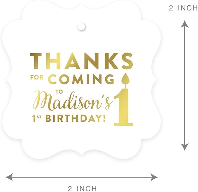 Andaz Press Personalized Fancy Frame Square Birthday Gift Tags, Metallic Gold - Image 6