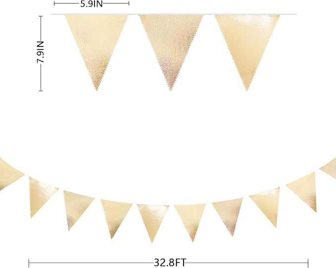 Champagne Gold Party Decoration Metallic Fabric Triangle Pennant Banner Flag - Image 2