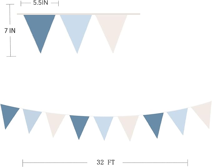 32Ft Blue Party Decorations Retro Blue Triangle Banner Flag Pennant Bunting - Image 2