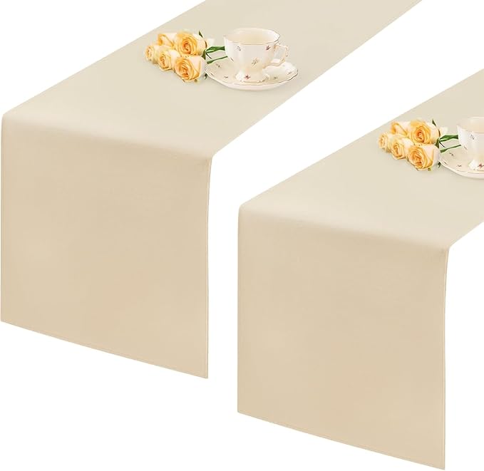 2 Pack Beige Small Short Table Runner 12 x 24 Inch Solid Color Runners Coffee by mylacerhome