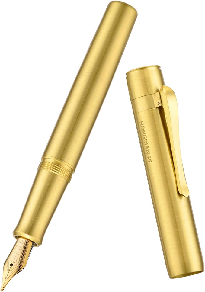 Hongdian M2 Black Forest Mini Fountain Pen, Long Blade Nib & Sleek Shape Brass - Image 9