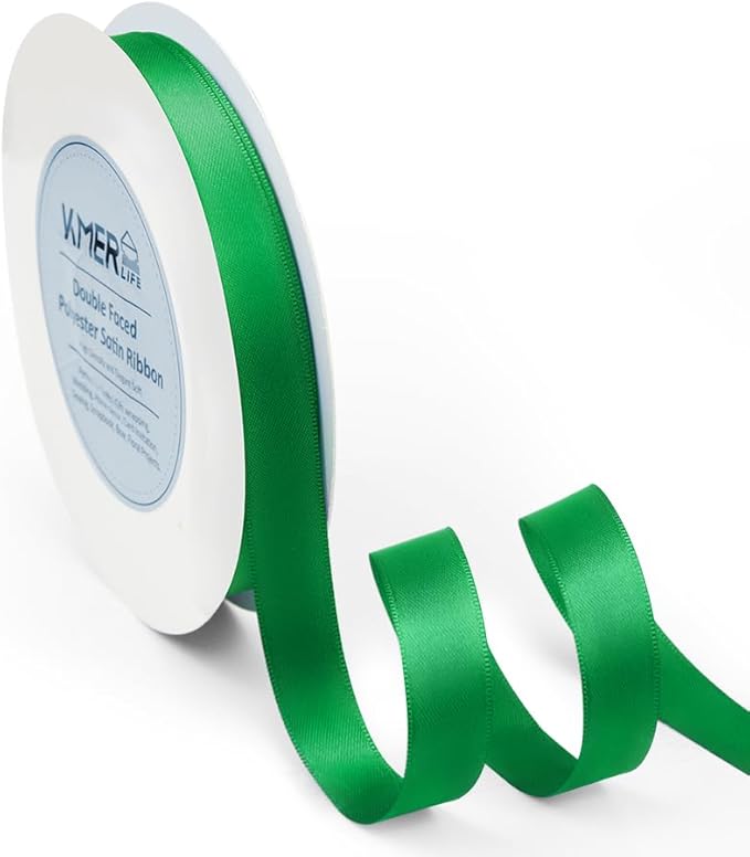 5/8 inch Double Faced Polyester Emerald Green Satin Ribbon by KMERLIFE