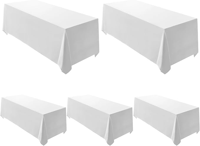Surmente 5 Pack White Rectangle Tablecloth 90 x 132-inch Rectangular Polyester by Surmente