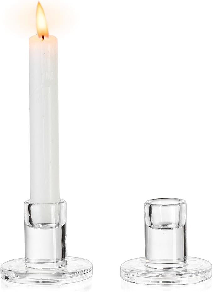 NUPTIO Glass Taper Candle Holders: Set of 2 Clear Small Candlestick Tapered by Nuptio