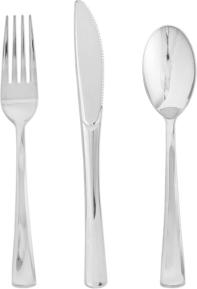 SUT 600PCS Silver Plastic Silverware, Plastic Silverware Heavy Duty, Disposable by SeeYouTomorrow