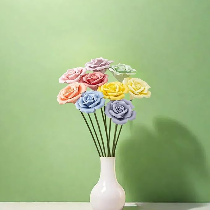 9 pcs Handmade Ceramic Roses, Featuring Vibrant Colors and Intricate Petal - Image 6