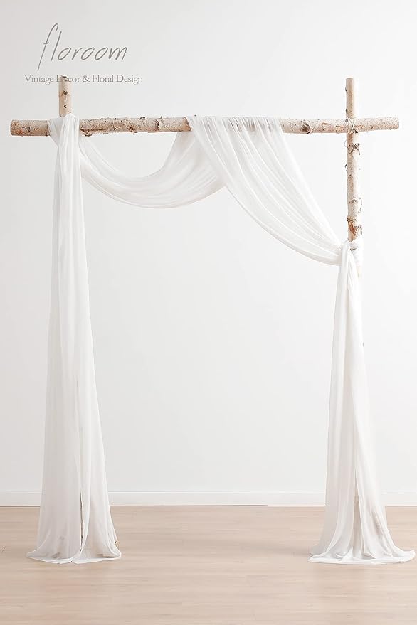 Floroom Wedding Arch Draping Fabric 2 Panels 20Ft White Chiffon Fabric Drapes - Image 2