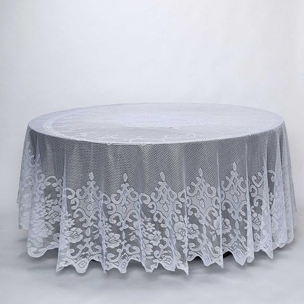 Tableclothsfactory 120" White Premium Lace Round Tablecloth - Image 3