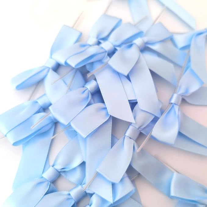50pcs 2-1/2" Light Blue Satin Ribbon Bows - Image 5