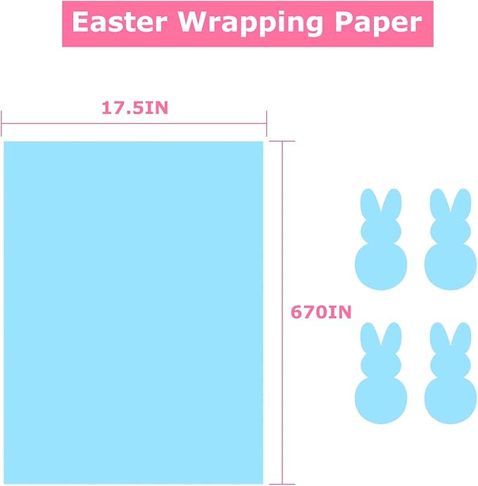 Vanhench 17.5"×963" Blue Wrapping Paper, Sky Blue Kraft Paper Roll - Image 2