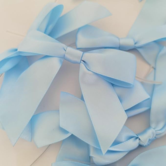 50pcs 3-1/2" Sky Blue Satin Ribbon Bows - Image 5