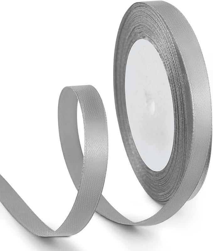 3/8 Inch 25 Yards Satin Ribbon Silver, Solid Color Fabric Ribbon by HimBen