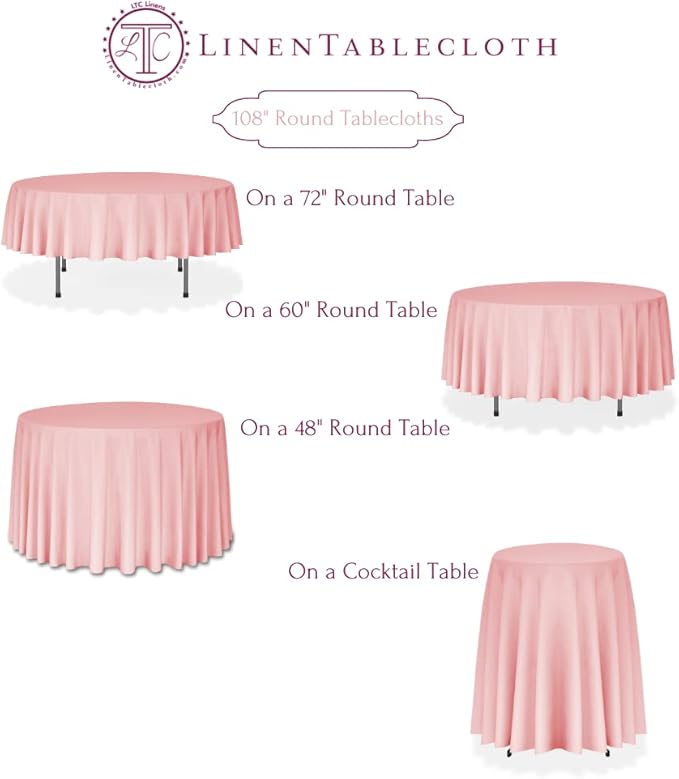 LTC LINENS 5 Pack 108 Inch Round Tablecloths Ivory - Image 7