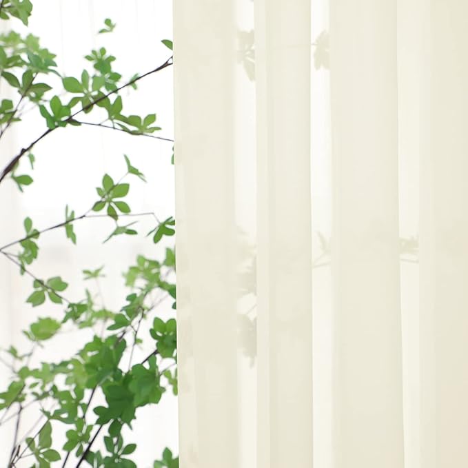 Window Beige Sheer Curtains 108 Inches Long 2 Panels Sheer Curtain Basic Rod - Image 2