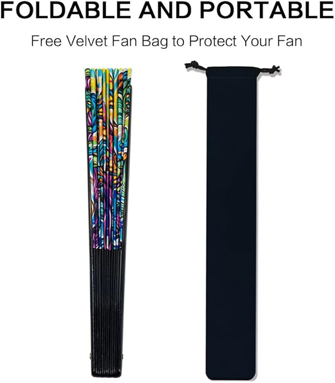 13" Large Rave Fan Bamboo, Folding Clack Hand Fans Foldable - Image 4