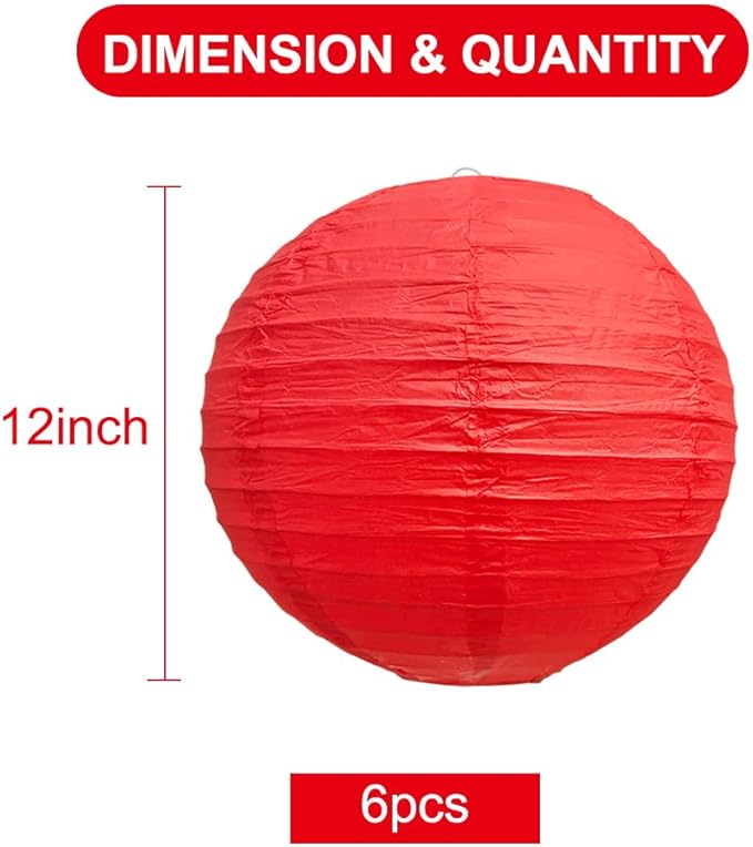 BEISHIDA 12-Inch Red Round Paper Lanterns Decorative Hanging Asia Chinese - Image 2