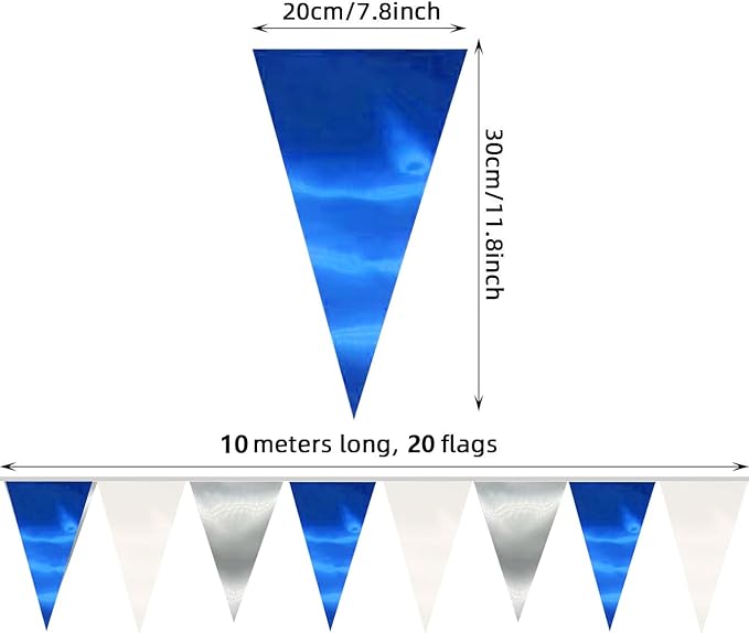 130FT Navy Blue White Silver Triangle Pennant Banner Flag Metallic Fabric - Image 2