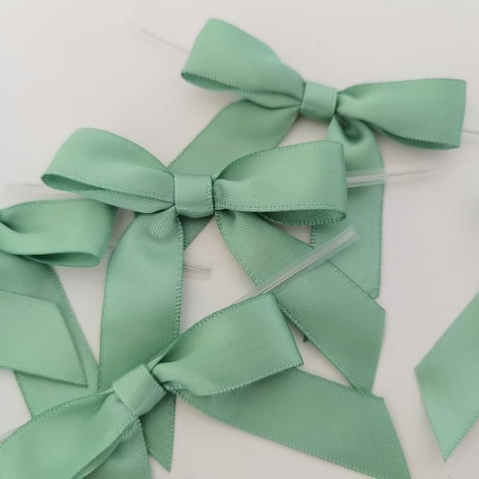 50pcs 2-1/2" Vanilla Green Satin Ribbon Bows - Image 9