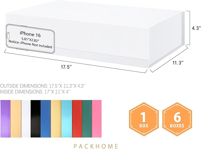 PACKHOME Extra Large Gift Box 17.5x11.3x4.3 Inches, Sturdy Shirt Box - Image 2