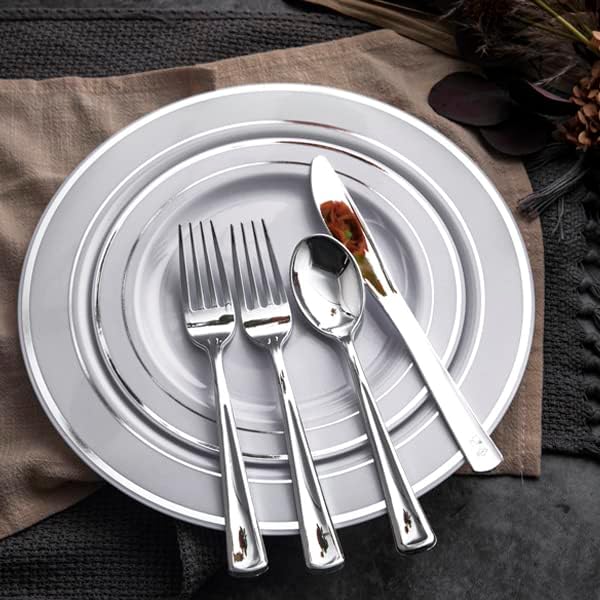WDF 160 Pieces Silver Plastic Silverware - Image 9