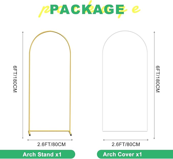 Metal Arch Backdrop Stand and Cover Set, 6FT White Reusable Spandex Fitted - Image 2