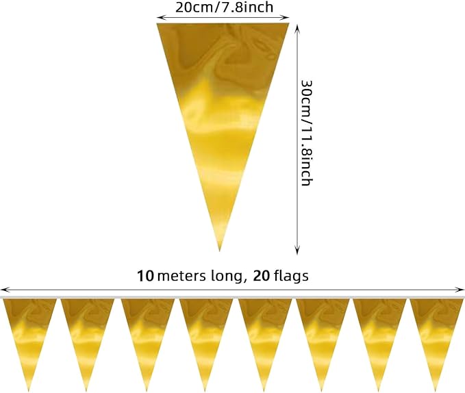 20M/65FT Gold Triangle Pennant Banner Flag Metallic Fabric Bunting Garland - Image 2