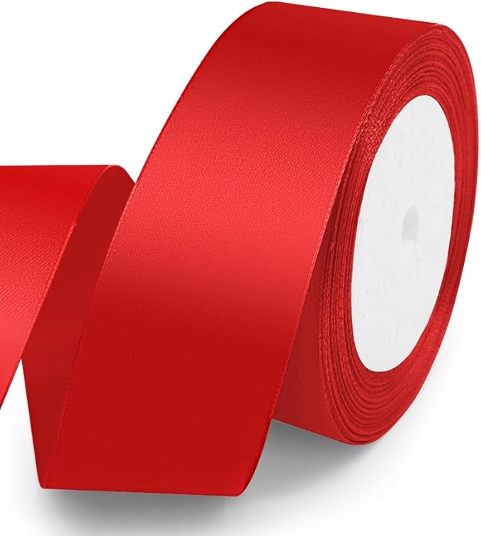 KMER LIFE 1-1/2 Inches x 25 Yards Red Satin Ribbon Solid Fabric Ribbons by KMERLIFE