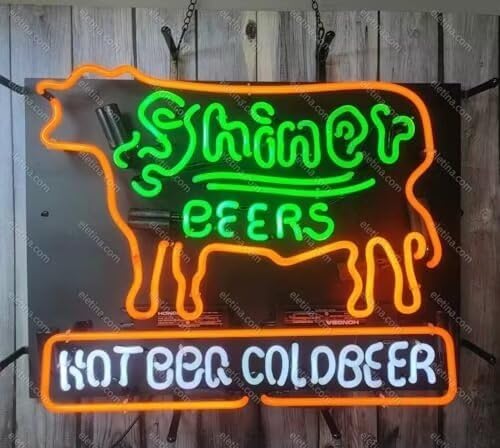 Neon Signs Compatible for Shiner Beer Hot Bbq Cold Beer, Real Handmade Neon by Unknown