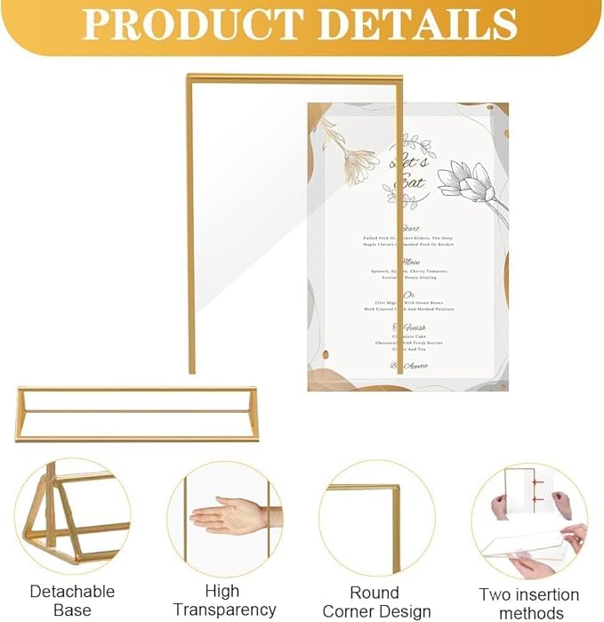 20PCS Acrylic Sign Holder, 4x6 Double Sided Gold Picture Frame Clear Wedding - Image 4