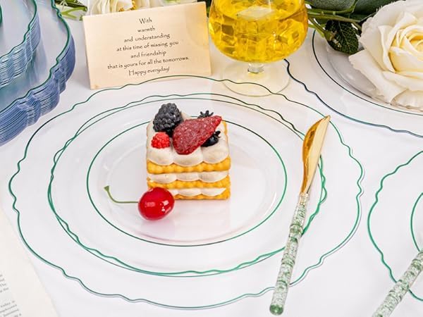 Liacere 150PCS Clear and Green Plastic Plates - Image 3