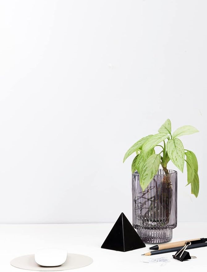 Serene Spaces Living Set of 4 Short Smoke Grey Ribbed Glass Votive Holder - Image 6