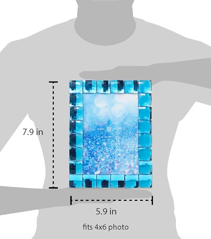 Isaac Jacobs Decorative Sparkling Turquoise Jewel Picture Frame, Photo Display - Image 3