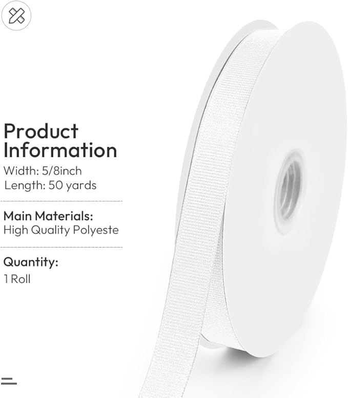 5/8" X 50 Yards White Grosgrain Ribbon, Premium Grosgrain Ribbon - Image 2
