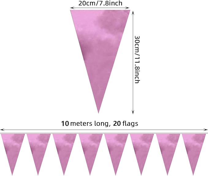 40M/130FT Pink Triangle Pennant Banner Flag Metallic Fabric Bunting Garland - Image 2