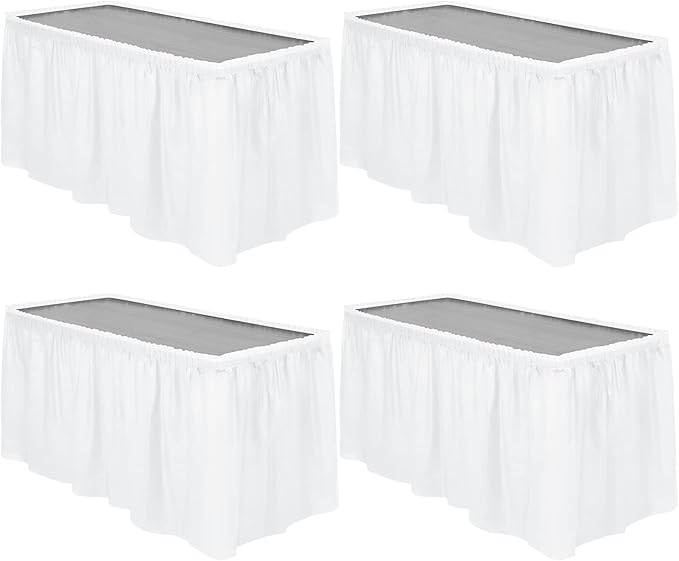 TURSTIN 4 Pieces White Plastic Table Skirts 14 Feet x 29 Inch by TURSTIN