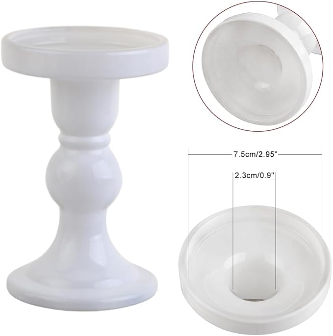 3-Piece Set of White Glass Candlestick, Crystal Candlestick Holder Holder and - Image 3