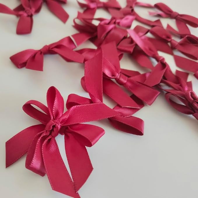 50pcs 1-1/2" Burgundy Satin Ribbon Bows Without Twist Ties Giant Bows - Image 9