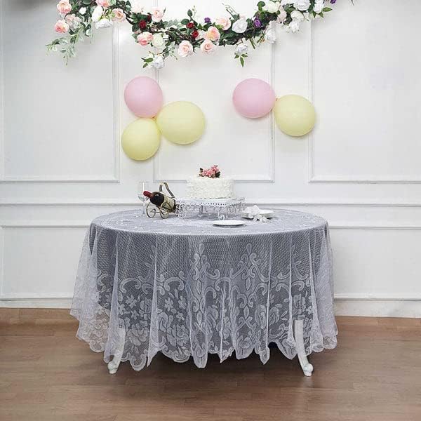 Tableclothsfactory 90" White Premium Lace Round Tablecloth - Image 2