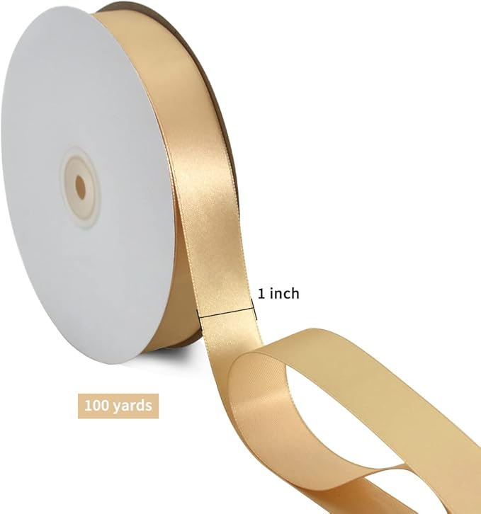 TONIFUL 1 Inch x 100yds Gold Satin Ribbon, Thin Solid Color Satin Ribbon - Image 2