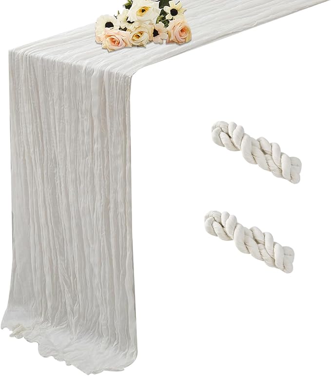 White 2 Pack Cheesecloth Table Runner 120 Inch 10 FT Boho Rustic Gauze by RRBXIA