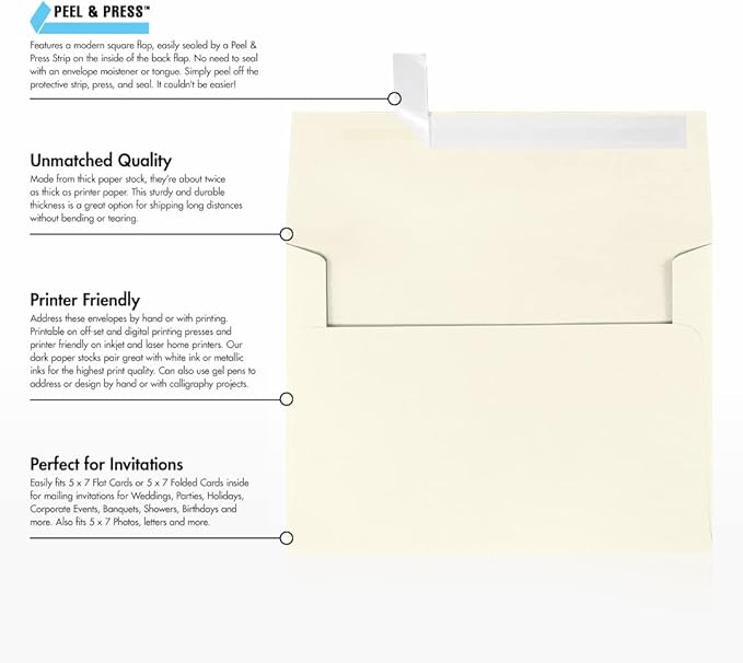 LUXPaper A7 Invitation Envelopes | Peel & Press | 5 1/4" x 7 1/4" | Natural | - Image 8