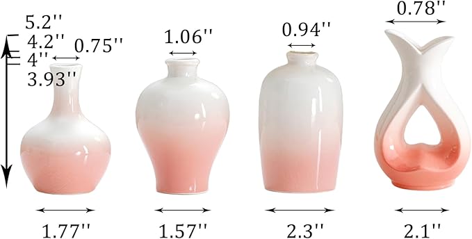 Small Ceramic Vases Decorative 4pcs Pink-White Modern Farmhouse Vase Pottery - Image 3