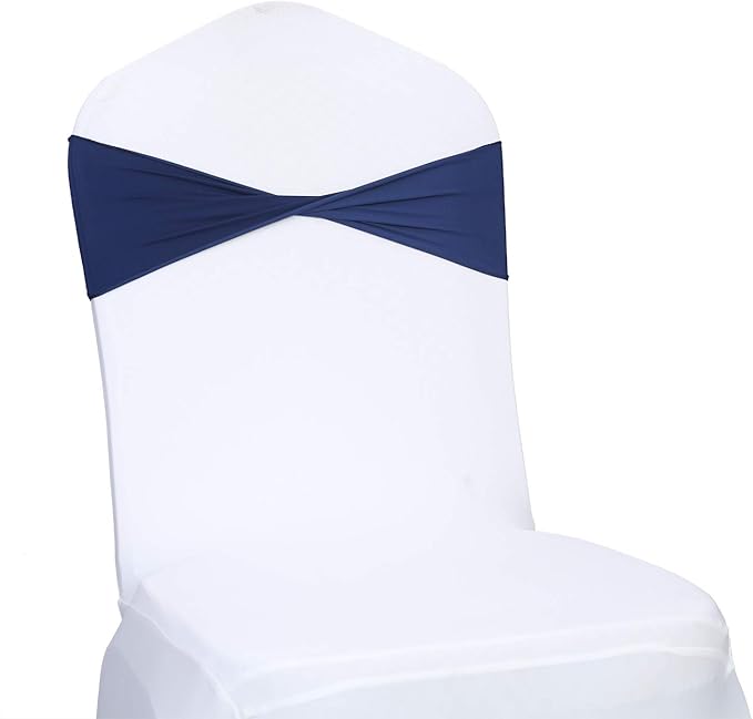 VDS Pack of 100 PCS | Navy Blue | Spandex Chair Sashes Bows Without Buckle | by VDS