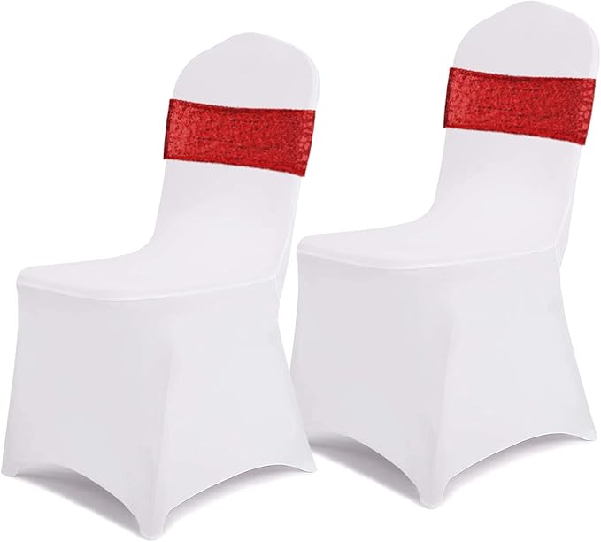 SquarePie Pack of 100 Chair Sashes Sparkly Red Sequin Bands - Image 3